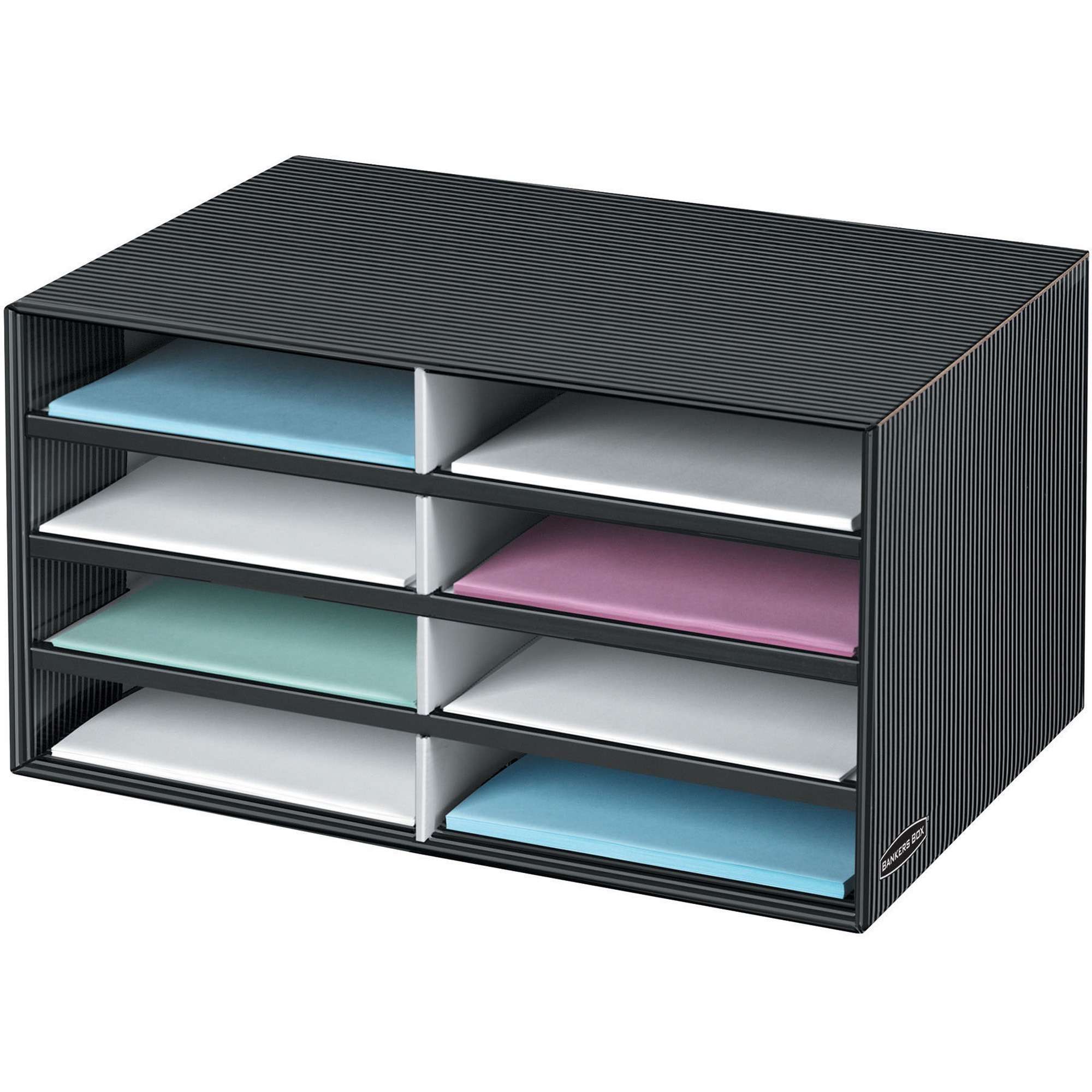 Fellowes Pinstripe Literature Sorter - Letter - Compartment Size 2.13" x 9" x 12" - 10.3" Height x 19.5" Width x 12.4" Depth - Desktop - Adjustable - 60% Recycled - Gray, Black - 1 Each