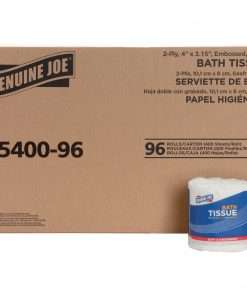 Genuine Joe 2-ply Standard Bath Tissue Rolls - 2 Ply - 3" x 4" - 400 Sheets/Roll - White - Perforated, Absorbent, Soft, Embossed - For Restroom - 96 Rolls Per Container - 96 / Carton