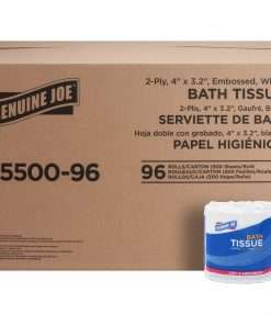 Genuine Joe 2-ply Standard Bath Tissue Rolls - 2 Ply - 4" x 3.50" - 500 Sheets/Roll - White - Perforated, Absorbent, Soft - 96 / Carton