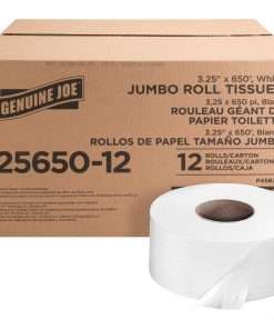 Genuine Joe 2-ply Jumbo Roll Dispenser Bath Tissue - 2 Ply - 3.30" x 650 ft - 8.63" Roll Diameter - White - Nonperforated, Unscented, Strong - For Restroom - 12 / Carton