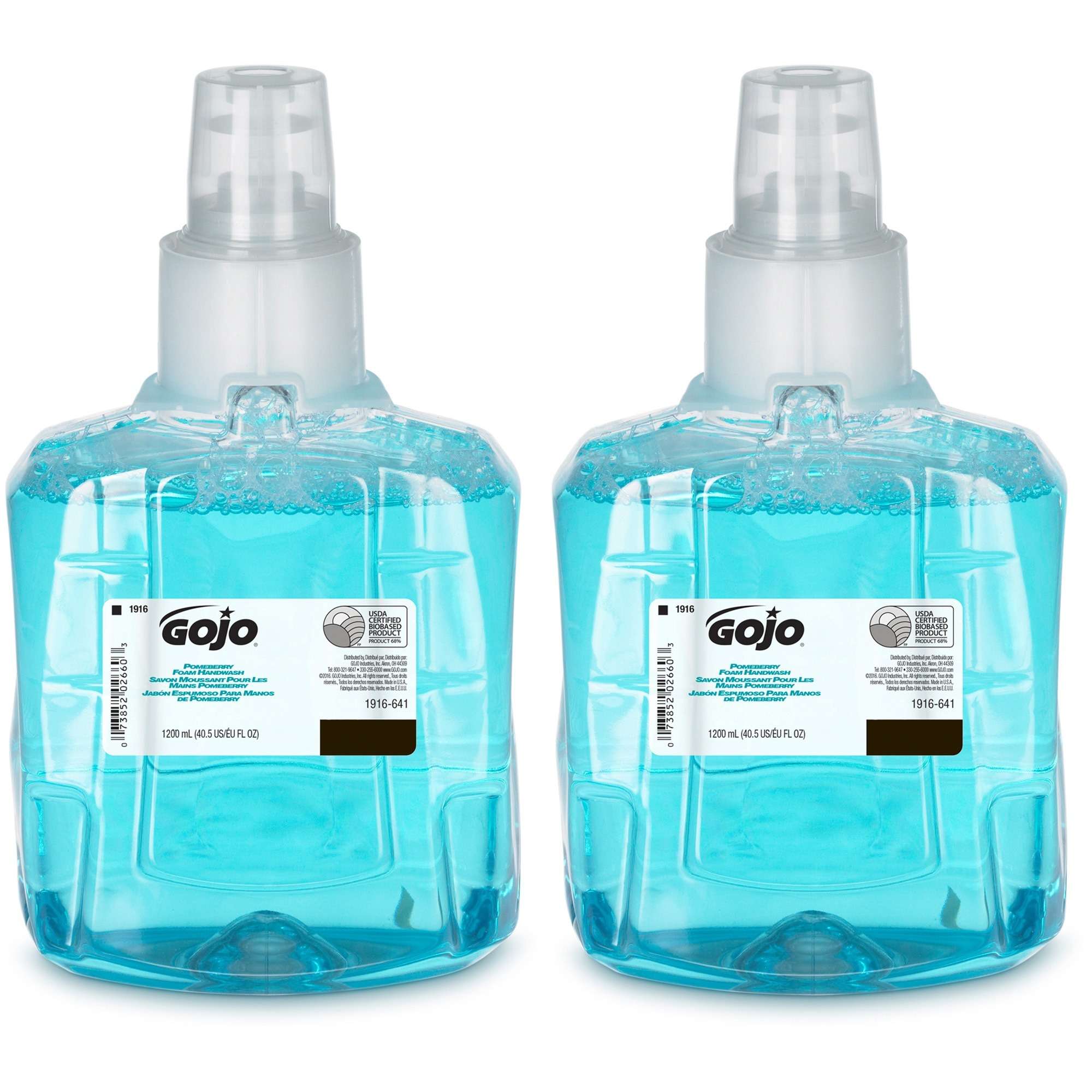 Gojo® LTX-12 Pomeberry Foam Handwash Refill - Pomeberry Scent - 40.6 fl oz (1200 mL) - Hand - Clear Blue - Rich Lather, Eco-friendly - 2 / Carton