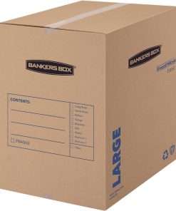 Fellowes SmoothMove Basic Large Moving Boxes - Internal Dimensions: 18" Width x 18" Depth x 24" Height - External Dimensions: 18.3" Width x 18.3" Depth x 24.8" Height - Kraft, Black - Recycled - 15 / Carton