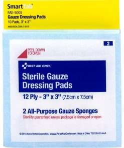 First Aid Only Sterile Gauze Dressing Pads - 12 Ply - 3" x 3" - 10/Pack - White