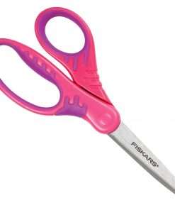 Fiskars Student Scissors - 2.80" Cutting Length - 7" Overall Length - Left/Right - Stainless Steel - Pointed Tip - Turquoise, Red, Lime, Blue, Pink, Purple - 1 Each