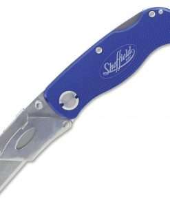 Sheffield Great NeckLockback Utility Knife - Locking Blade, Sturdy, Snap Closure, Lightweight, Pocket Clip - Aluminum - Blue - 8.9" Length - 1 Each