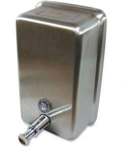Genuine Joe Stainless Vertical Soap Dispenser - Manual - 1.25 quart Capacity - Tamper Proof, Theft Proof, Refillable - Stainless Steel - 1Each