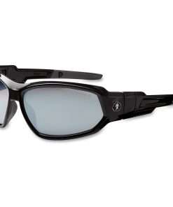 Ergodyne Loki Silver Mirror Lens Safety Glasses - Durable, Flexible, Scratch Resistant, Anti-fog, Non-slip, Perspiration Resistant, Comfortable, Elastic Strap - Ultraviolet Protection - Black - 1 Each