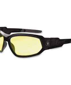 Ergodyne Loki Yellow Lens Safety Glasses - Durable, Flexible, Scratch Resistant, Anti-fog, Non-slip, Perspiration Resistant, Comfortable, Elastic Strap - Ultraviolet Protection - Black - 1 Each