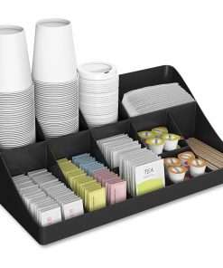 Mind Reader EMS Mind Coffee Condiment Organizer - 64 x Coffee/Tea Pod - 11 Compartment(s) - 9.8" Height x 18.9" Width6.6" Length - Easy to Clean - Black - Plastic - 1 Each