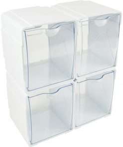Deflecto Tilt Bin Interlocking Storage Organizer - 5.5" Height x 5.3" Width x 4.8" Depth - Desktop - Interlockable, Stackable - White - 4 / Box