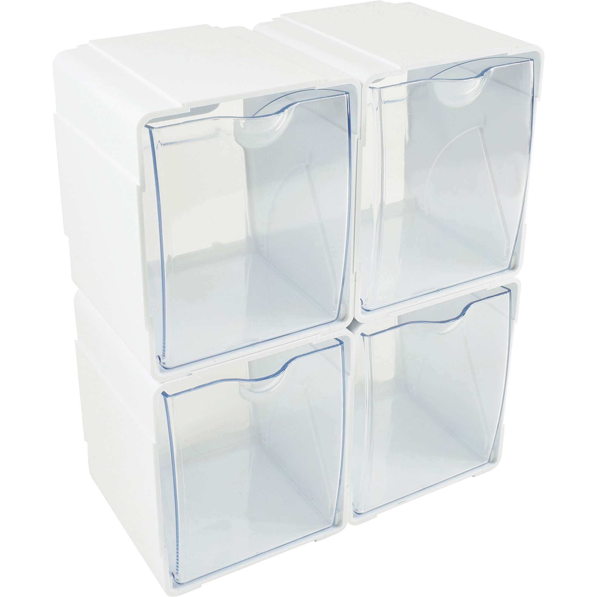 Deflecto Tilt Bin Interlocking Storage Organizer - 5.5" Height x 5.3" Width x 4.8" Depth - Desktop - Interlockable, Stackable - White - 4 / Box