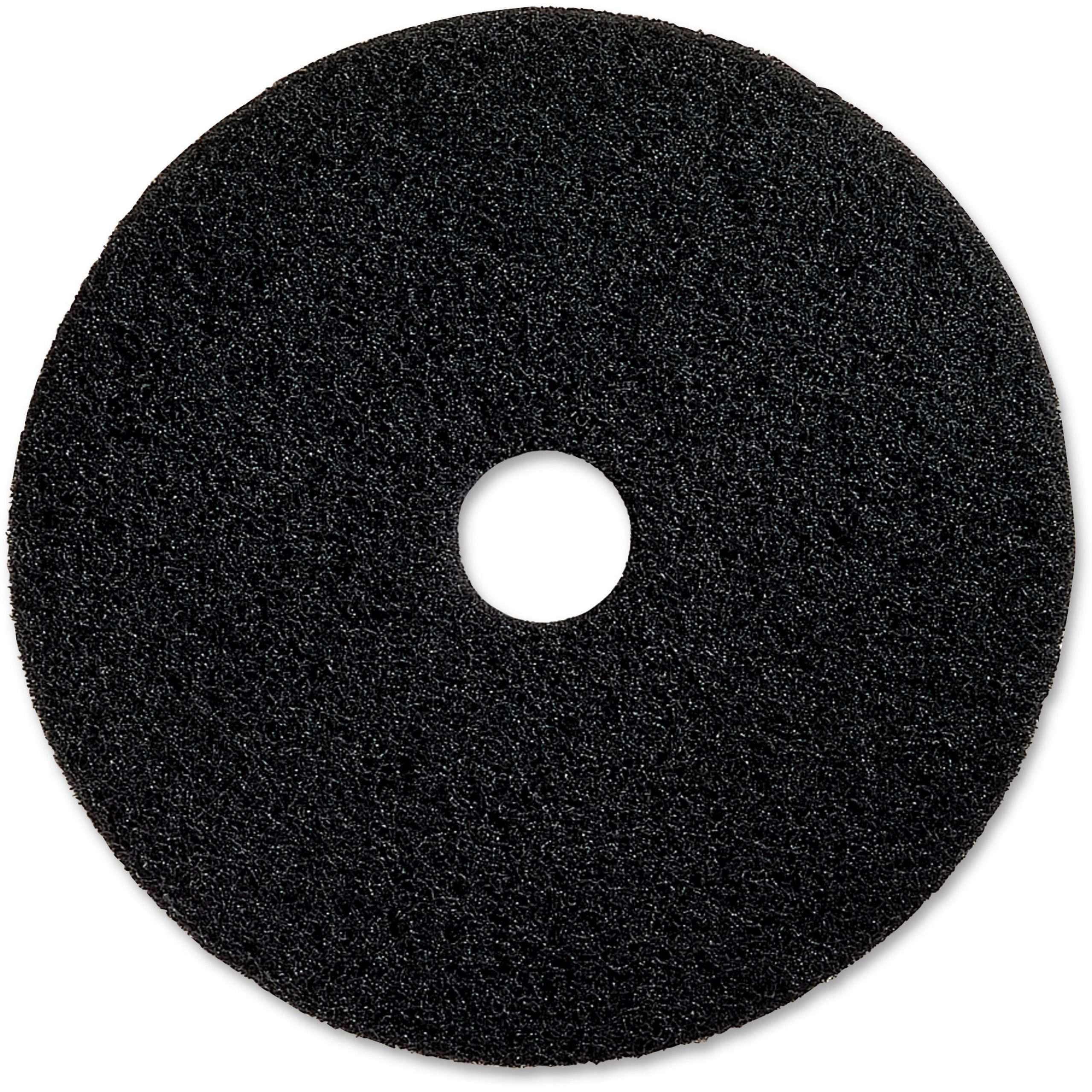 Genuine Joe Black Floor Stripping Pad - 14" Diameter - 5/Carton x 14" Diameter x 1" Thickness - Floor, Stripping - 175 rpm to 350 rpm Speed Supported - Heavy Duty, Dirt Remover, Flexible, Long Lasting, Abrasive, Rotate - Resin, Fiber - Black