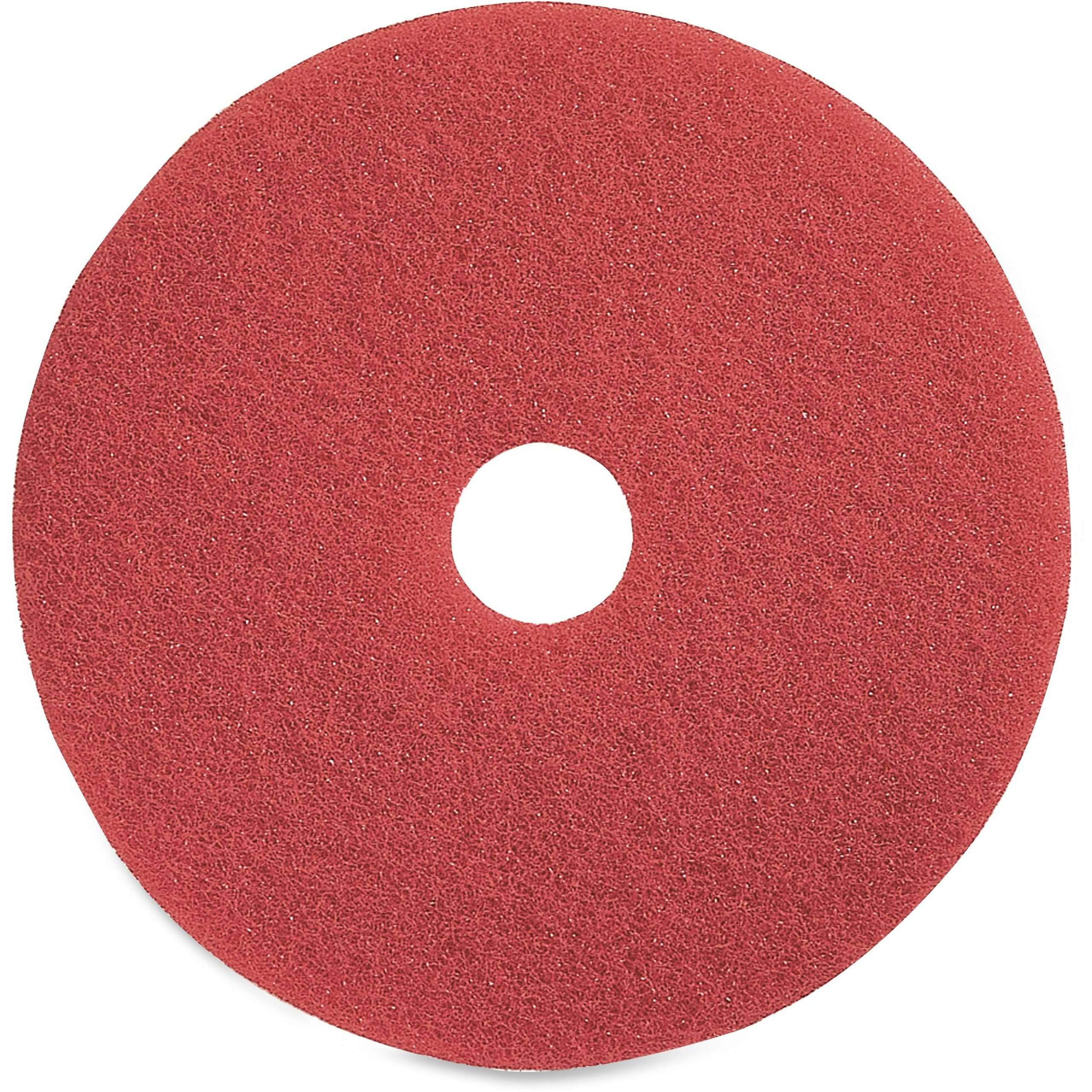 Genuine Joe Red Buffing Floor Pad - 18" Diameter - 5/Carton x 18" Diameter x 1" Thickness - Floor, Buffing, Scrubbing - 175 rpm to 350 rpm Speed Supported - Flexible, Resilient, Rotate, Dirt Remover, Scuff Mark Remover, Heel Mark Remover - Fiber - Red