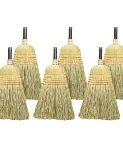 Genuine Joe Warehouse Broom - Corn Fiber Bristle - 38" Handle Length - 57" Overall Length - Lacquered Wood Handle - 6 / Carton - Natural