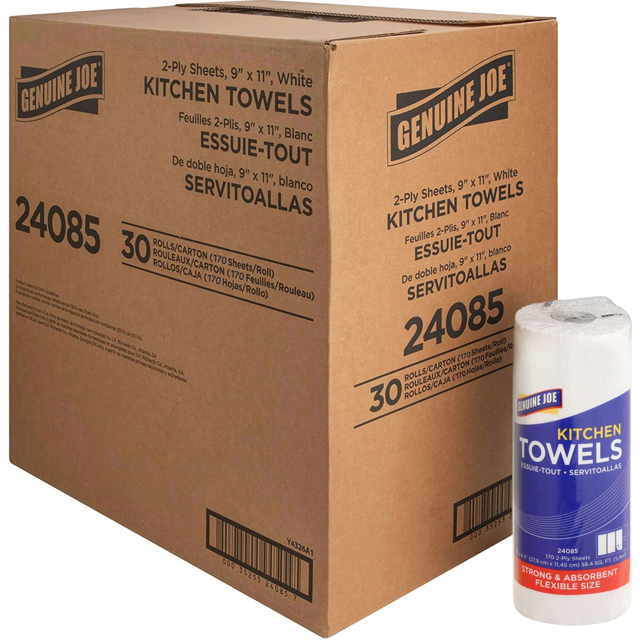 Genuine Joe Kitchen Roll Flexible Size Towels - 2 Ply - White - Paper - Flexible, Perforated, Absorbent, Soft - For Kitchen, Multipurpose, Breakroom - 30 / Carton