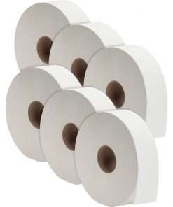 Genuine Joe Jumbo Jr Dispenser Bath Tissue Roll - 2 Ply - 3.50" x 2000 ft - 12" Roll Diameter - White - Fiber - Septic Safe, Sewer-safe, Perforated - For Bathroom - 6 / Carton