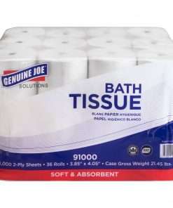 Genuine Joe Solutions Double Capacity 2-ply Bath Tissue - 2 Ply - 1000 Sheets/Roll - White - Virgin Fiber - Embossed, Chlorine-free - For Bathroom - 36 / Carton