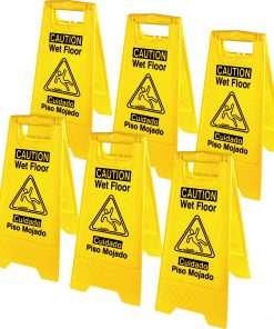 Genuine Joe Universal Graphic Wet Floor Sign - 6 / Carton - Wet Floor Print/Message - Foldable - Yellow