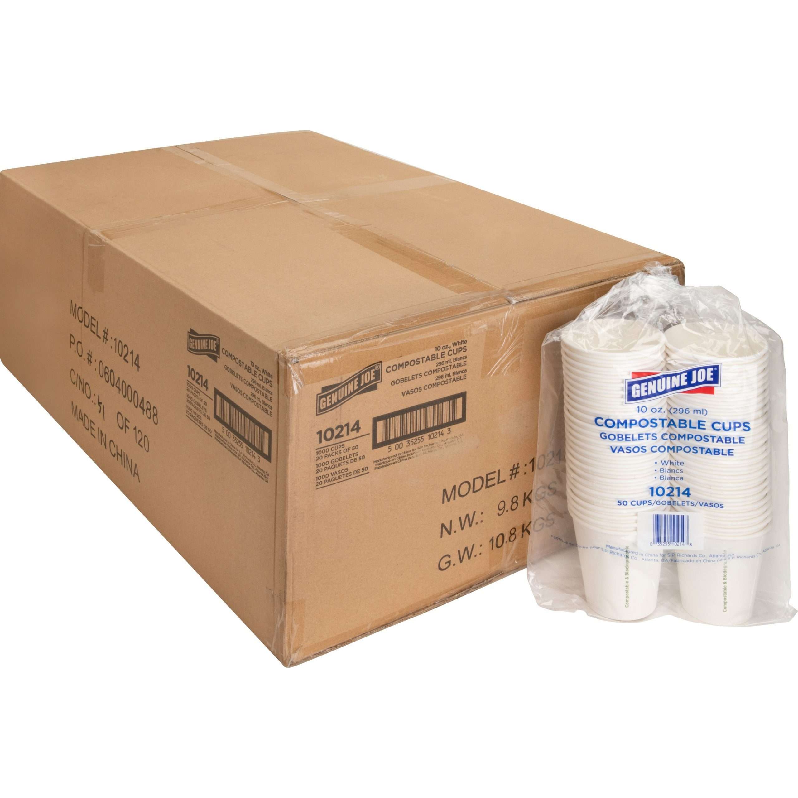 Genuine Joe Eco-friendly Paper Cups - 50 / Pack - 10 fl oz - 20 / Carton - White - Paper