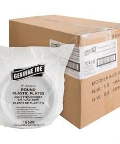 Genuine Joe Reusable Plastic White Plates - 125 / Pack - Serving - Disposable - White - Plastic Body - 500 / Carton