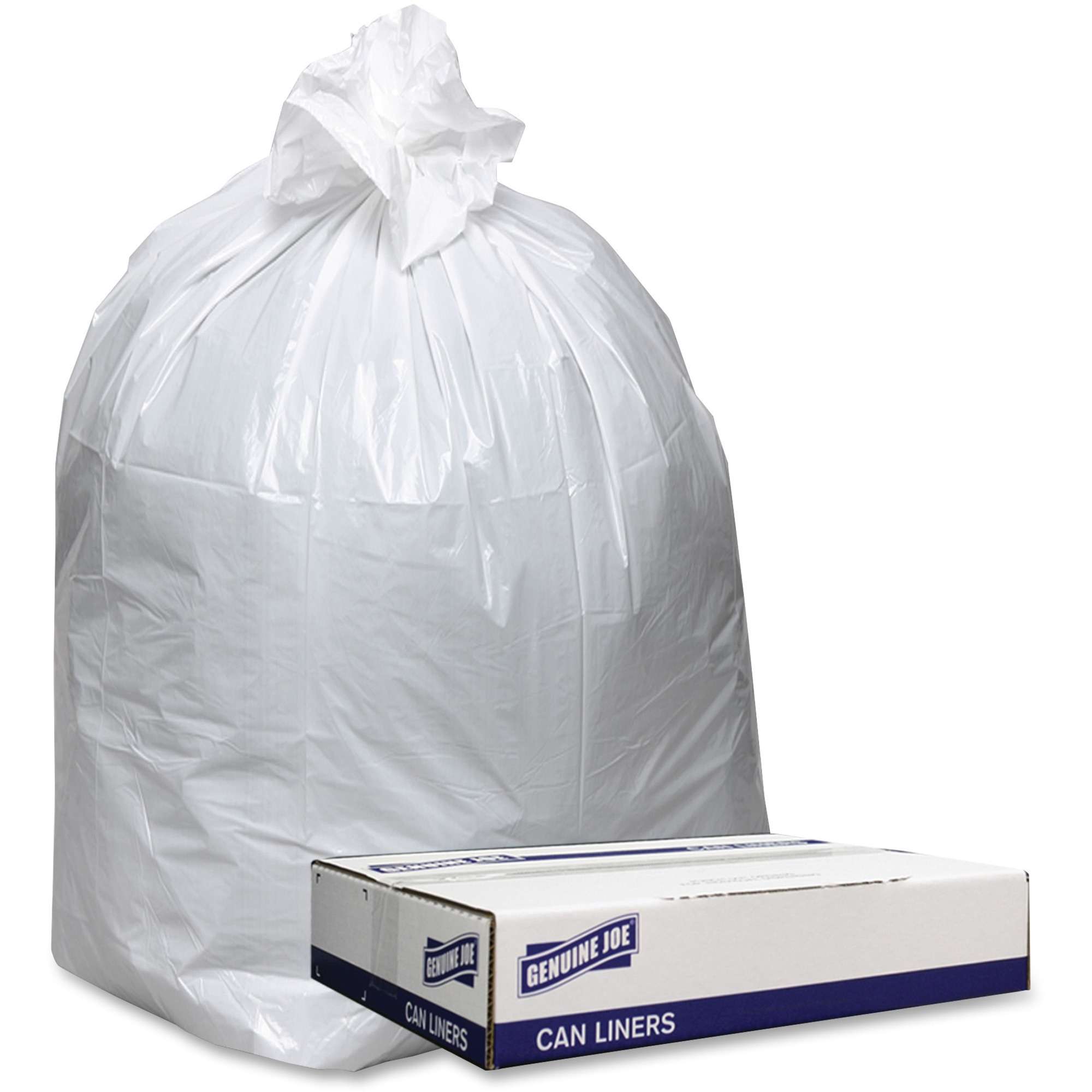 Genuine Joe Low Density White Can Liners - 60 gal Capacity - 38" Width x 58" Length - 0.90 mil (23 Micron) Thickness - Low Density - White - 100/Carton - Can, Waste Disposal