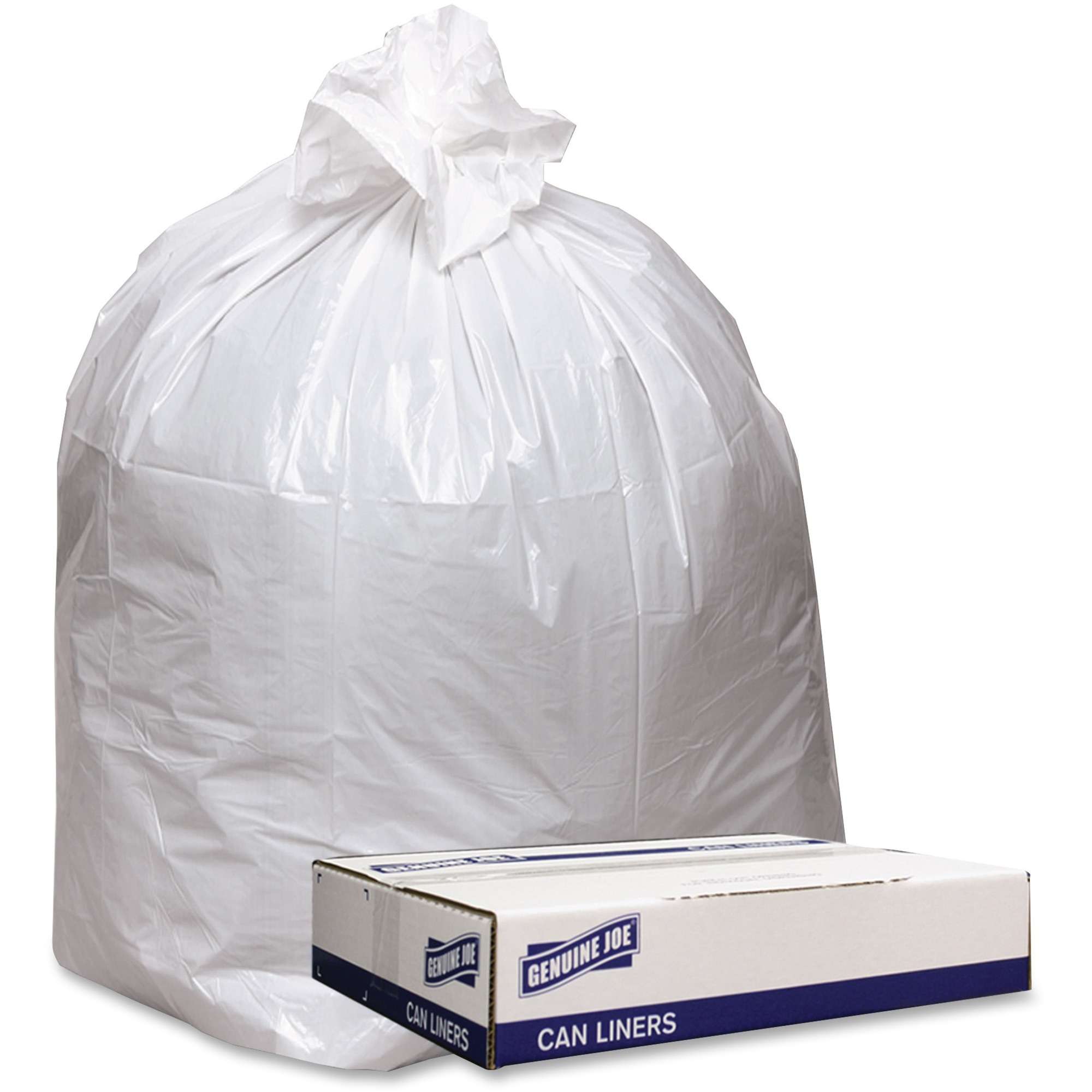 Genuine Joe Low Density White Can Liners - 56 gal Capacity - 43" Width x 47" Length - 0.90 mil (23 Micron) Thickness - Low Density - White - 100/Carton - Industrial Trash