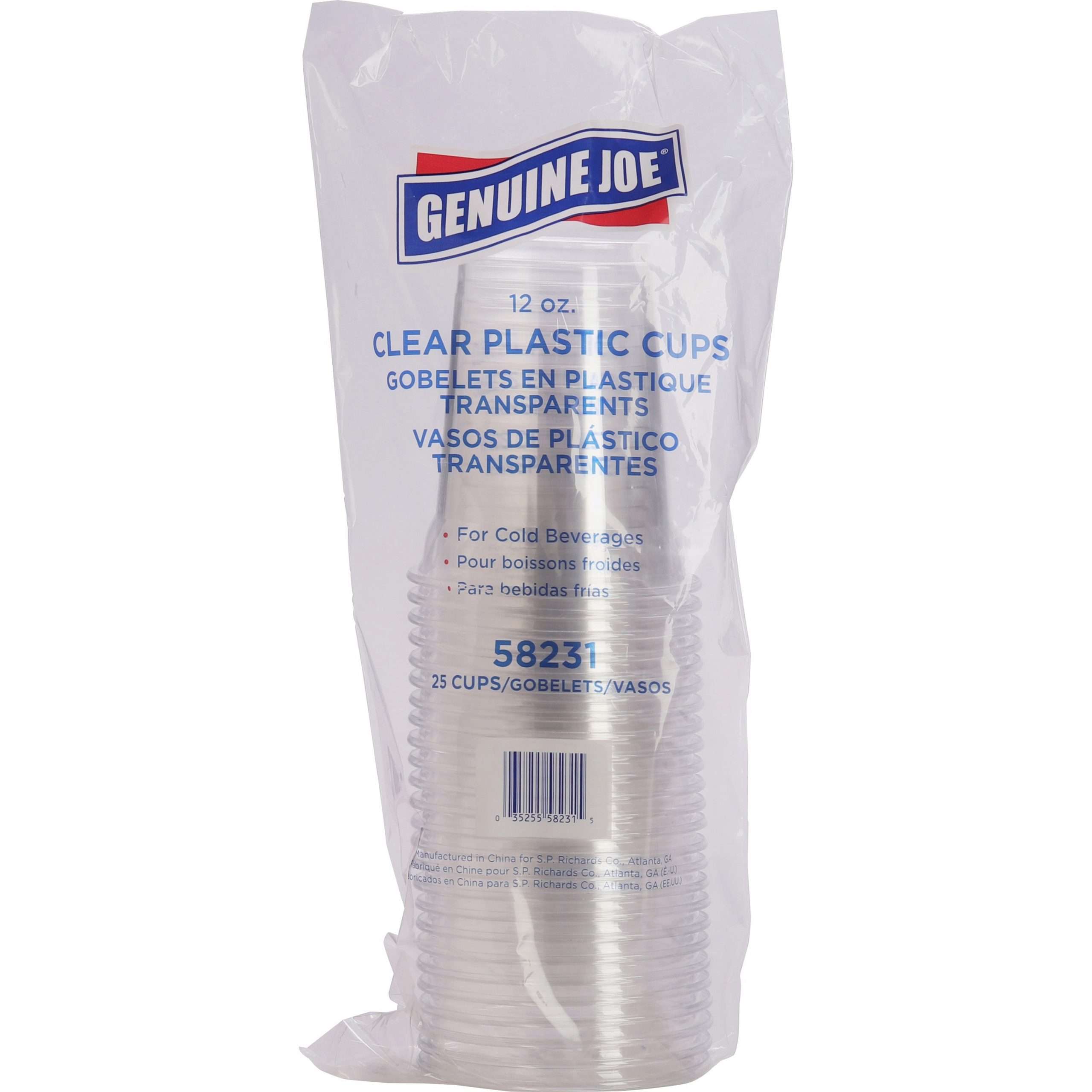 Genuine Joe Clear Plastic Cups - 25 / Pack - 12 fl oz - 20 / Carton - Clear - Plastic - Cold Drink, Beverage