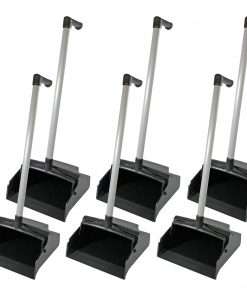 Genuine Joe L-grip Plastic Lobby Dust Pan - 26" Handle - Plastic - Black - 6 / Carton