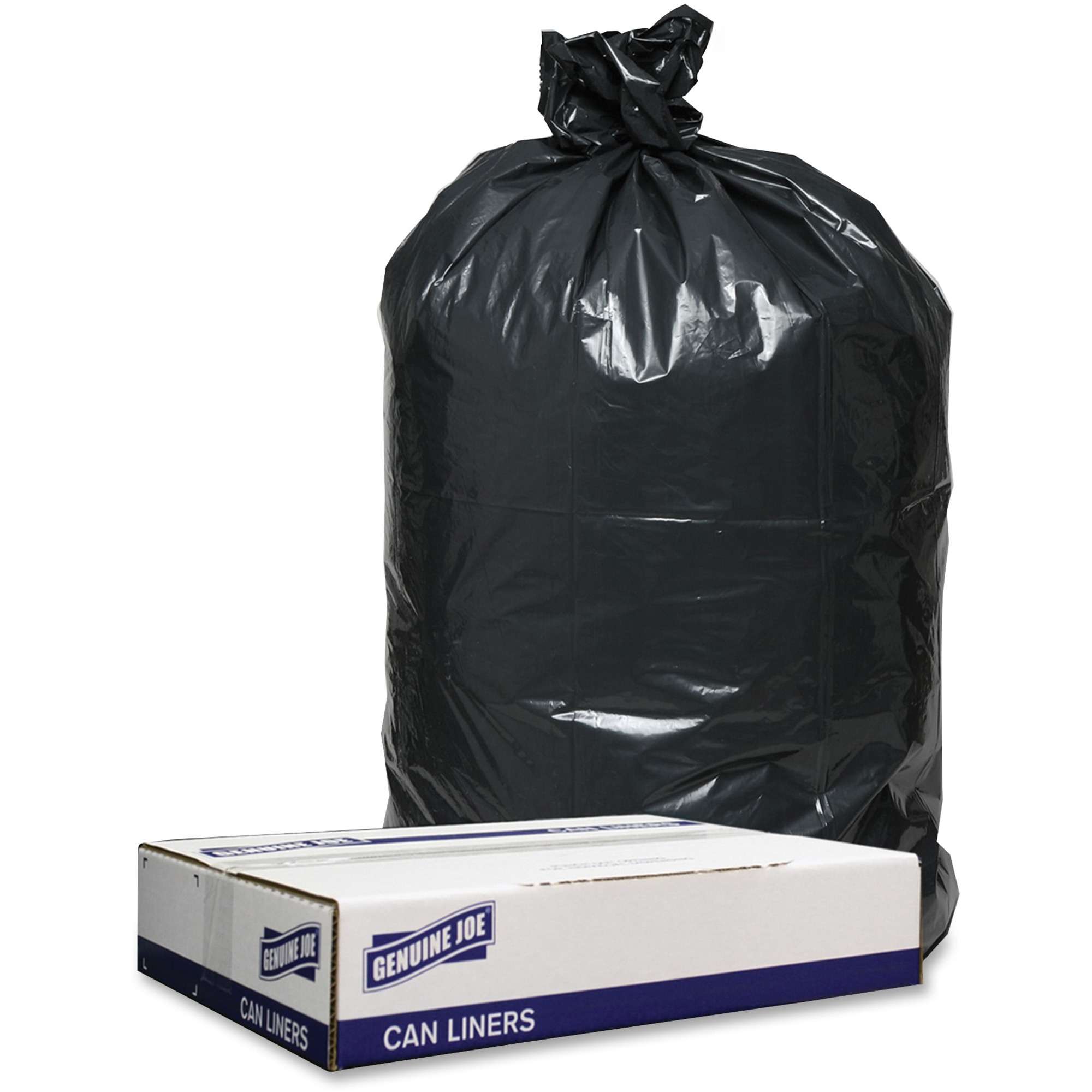Genuine Joe Low Density Black Can Liners - 60 gal Capacity - 38" Width x 58" Length - 1.20 mil (30 Micron) Thickness - Low Density - Black - 100/Carton
