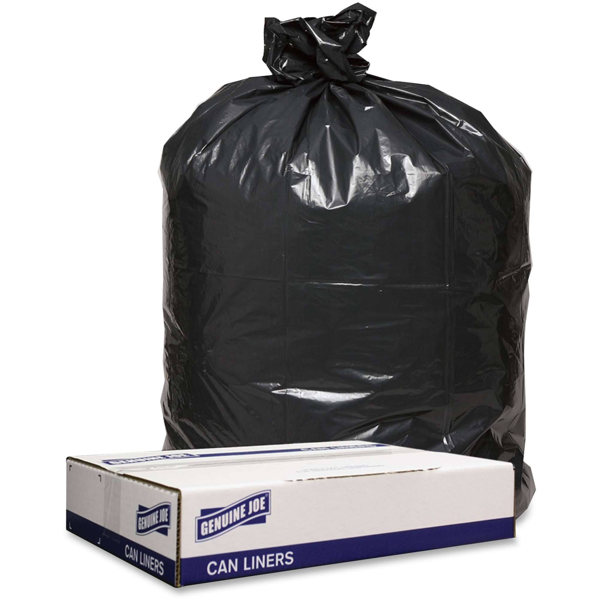 Genuine Joe Low Density Black Can Liners - 43" Width x 47" Length - 1.60 mil (41 Micron) Thickness - Low Density - Black - 100/Carton - Can