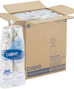 Dixie PerfecTouch Insulated Paper Hot Coffee Cup & Lid Sets by GP Pro - 50 - 12 fl oz - 300 / Carton - White - Hot Drink, Coffee
