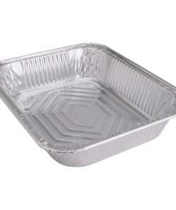 Genuine Joe Half-size Disposable Aluminum Pan - Cooking, Serving - Disposable - Silver - Aluminum Body - 100 / Carton
