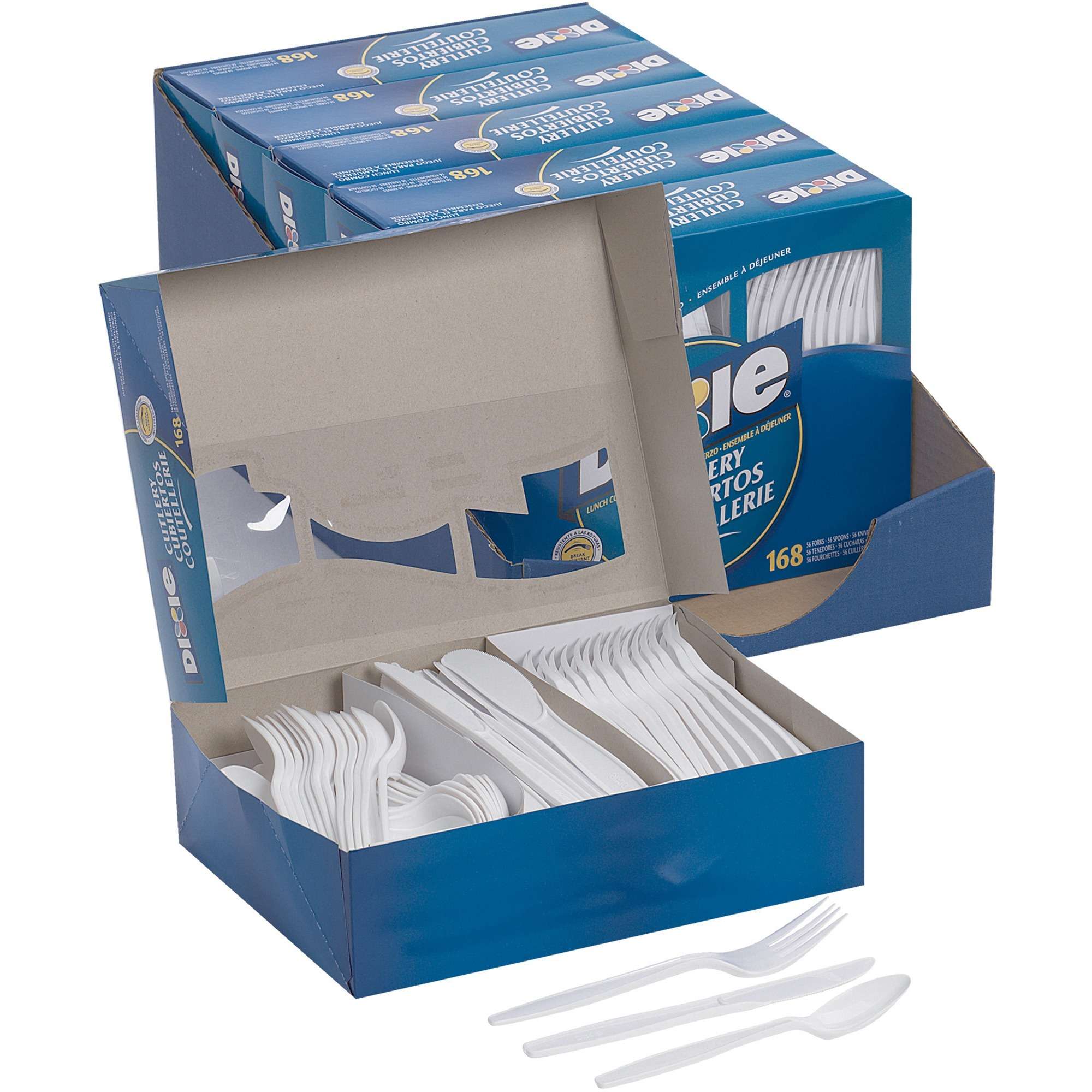 Dixie Heavyweight Disposable Forks, Knives & Spoons Combo Boxes by GP Pro - 168 / Box - 168 Piece(s) - 1008/Carton - Cutlery Set - 56 x Spoon - 56 x Fork - 56 x Knife - Plastic - White