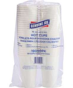 Genuine Joe Disposable Hot Cup - 50 / Pack - 16 fl oz - 20 / Carton - White - Coffee, Hot Drink
