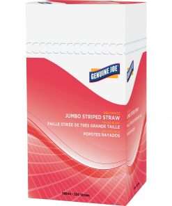 Genuine Joe Jumbo Striped Straws - 7.8" Length - Plastic - 500 / Box - Red, White