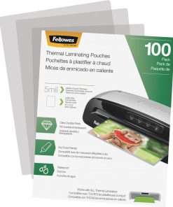Fellowes Letter-Size Thermal Laminating Pouches - Sheet Size Supported: Letter 8.50" Width x 11" Length - Laminating Pouch/Sheet Size: 9" Width5 mil Thickness - Glossy - for Document - Durable, Photo-safe, Erasable, Water Proof - Clear - 100 / Pack