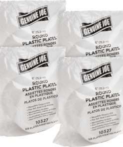 Genuine Joe Round Plastic Plates - Disposable - White - Plastic Body - 500 / Bundle