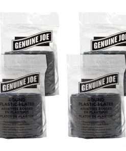 Genuine Joe Round Plastic Black Plates - Black - Plastic Body - 500 / Bundle