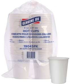 Genuine Joe Lined Disposable Hot Cups - 8 fl oz - 250 / Bundle - White - Polyurethane - Hot Drink