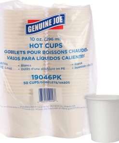 Genuine Joe Lined Disposable Hot Cups - 50 / Pack - 10 fl oz - 250 / Bundle - White - Polyurethane - Hot Drink