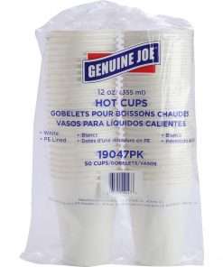 Genuine Joe Lined Disposable Hot Cups - 12 fl oz - 250 / Bundle - White - Polyurethane - Hot Drink
