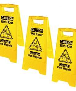 Genuine Joe Universal Graphic Wet Floor Sign - 3 / Bundle - Wet Floor Print/Message - Foldable - Yellow