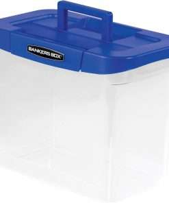 Bankers Box&reg; Heavy Duty Portable Plastic File Box - Internal Dimensions: 11.75" Width x 6.75" Depth x 10.75" Height - External Dimensions: 14.3" Width x 8.6" Depth x 11.1" Height - Media Size Supported: Letter - x File - Lid Lock Closure - Stackable - Plastic, Polypropylene - Clear, Blue - For File - 1 Each - TAA Compliant