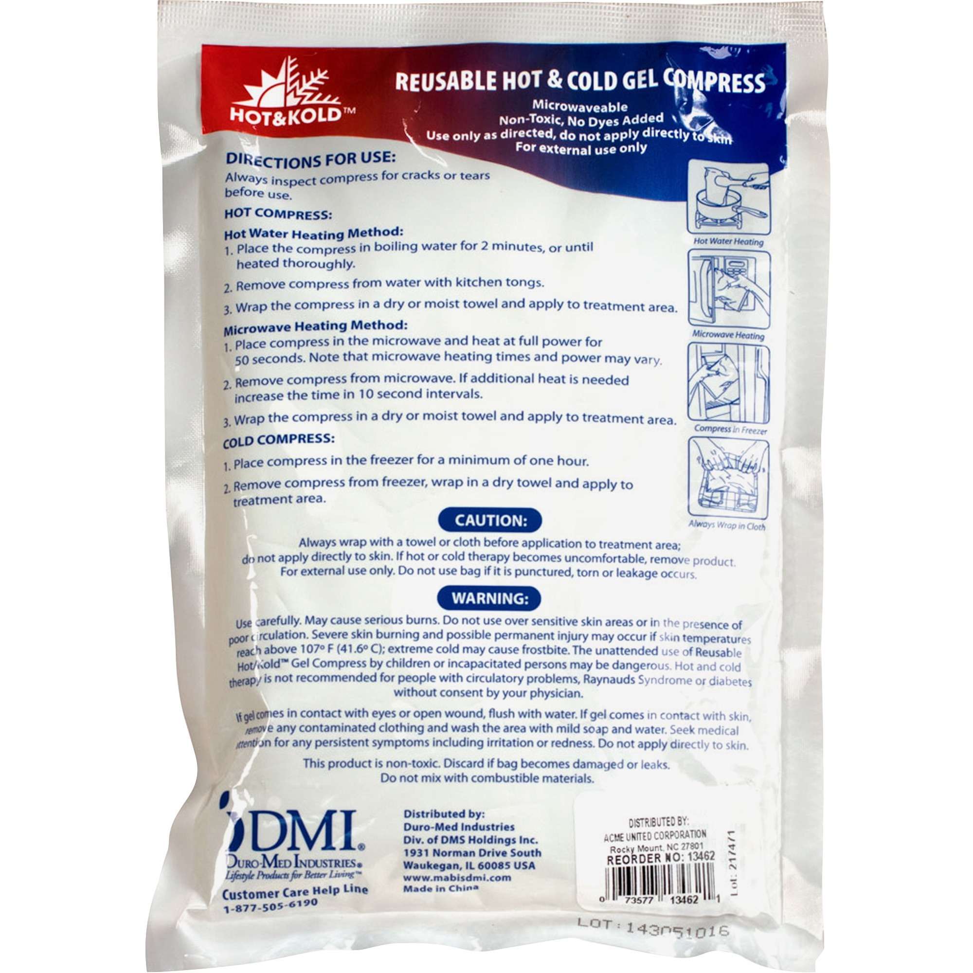 First Aid Only Reusable Hot/Cold Gel Pack - 1" Height x 9" Width x 6" Depth - 1 / Each