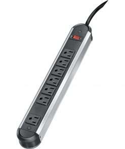 7 Outlet Metal Power Strip with 12' Cord - 3-prong - 7 x AC Power - 12 ft Cord - Silver, Black