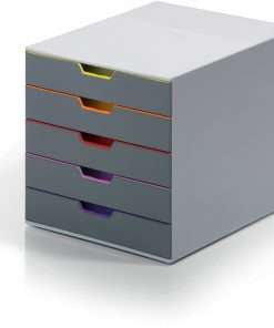 DURABLE&reg; VARICOLOR&reg; Desktop 5 Drawer Organizer - 11" W x 11-3/8" H x 14" D - 5 Drawers - Color Labeled Tabs - Charcoal