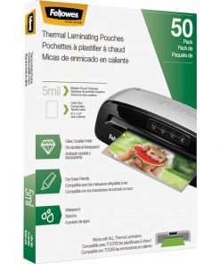 Fellowes Letter-Size Thermal Laminating Pouches - Sheet Size Supported: Letter 8.50" Width x 11" Length - Laminating Pouch/Sheet Size: 9" Width5 mil Thickness - Glossy - for Document - Photo-safe, Durable - Clear - 50 / Pack