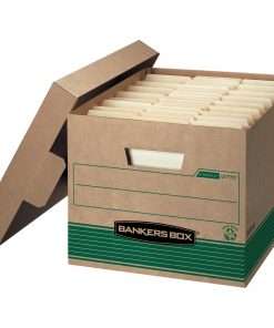 Bankers Box STOR/FILE Recycled File Storage Box - Internal Dimensions: 12" Width x 15" Depth x 10" Height - External Dimensions: 12.5" Width x 16.3" Depth x 10.5" Height - Media Size Supported: Legal, Letter - Lift-off Closure - Medium Duty - Single/Double/Double Bottom Wall - Stackable - Kraft, Green - Recycled - 20 / Carton