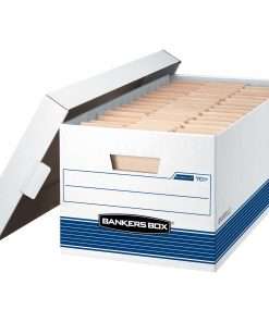 Bankers Box STOR/FILE File Storage Box - Internal Dimensions: 12" Width x 24" Depth x 10" Height - External Dimensions: 12.9" Width x 25.4" Depth x 10.3" Height - Media Size Supported: Letter x 24" - Lift-off Closure - Medium Duty - Double End/Double Bottom Wall - Stackable - White, Blue - Recycled - 20 / Carton