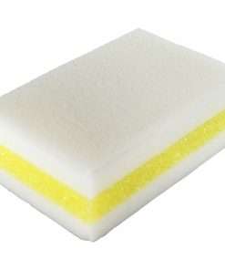 Genuine Joe Dual-Sided Melamine Eraser Amazing Sponges - 4.5" Height x 4.5" Width x 2.8" Depth - 5/Pack - Cellulose - White, Yellow